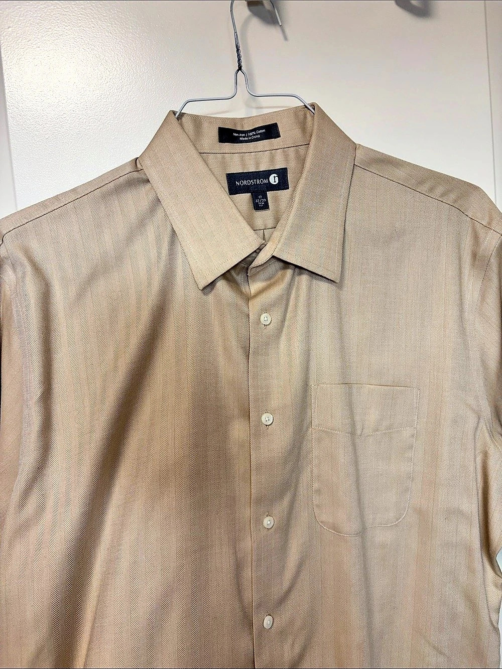 Nordstrom Non-Iron Herringbone Dress Shirt Men's Tan Medium